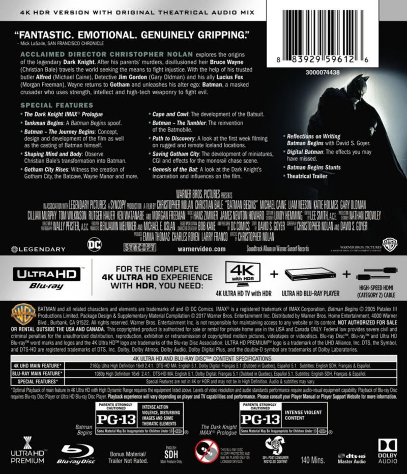 Película Warner Home Video – Batman Begins 4K Ultra HD