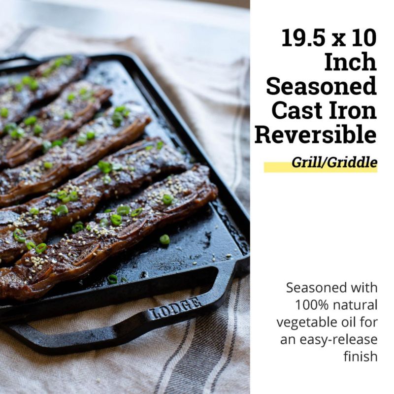 Grill Griddle Lodge 195 x 10 pulgadas hierro fundido reversible fabricado en EE. UU.