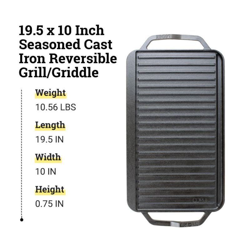 Grill Griddle Lodge 195 x 10 pulgadas hierro fundido reversible fabricado en EE. UU.