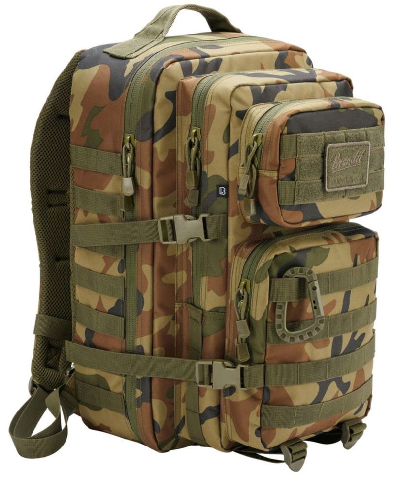 Mochila táctica Brandit Assault Woodland 600D Poliéster
