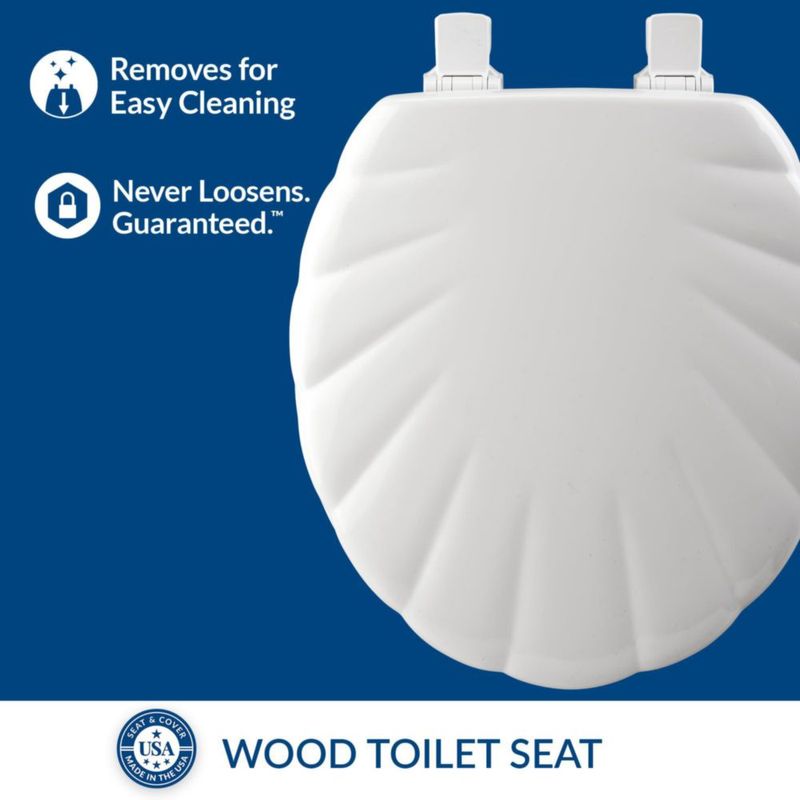 Asiento de inodoro Mayfair con carcasa esculpida madera duradera redonda blanca