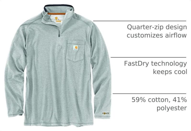 Camiseta Carhartt Force L Gris Jaspeado con Cierre Simulado