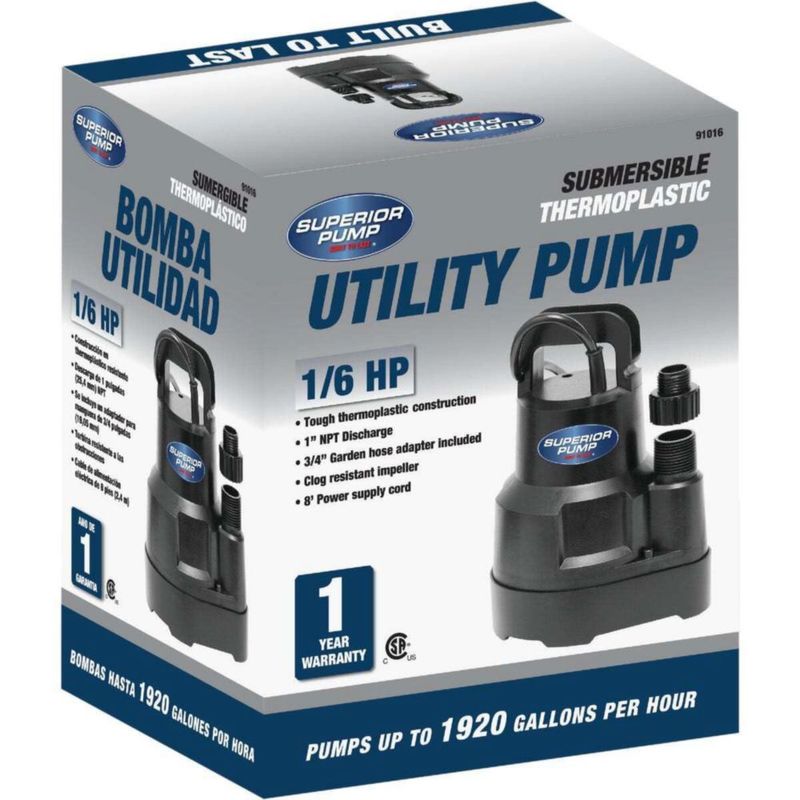 Bomba de agua Superior Pump 91016 1/6 HP exenta de aceite negra