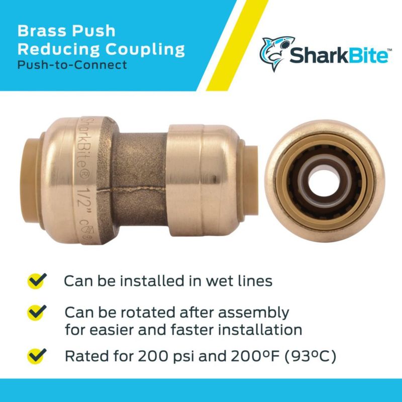 Acoplamiento reductor SharkBite conector a presión de latón de 3/8 x 1/2 pulgadas