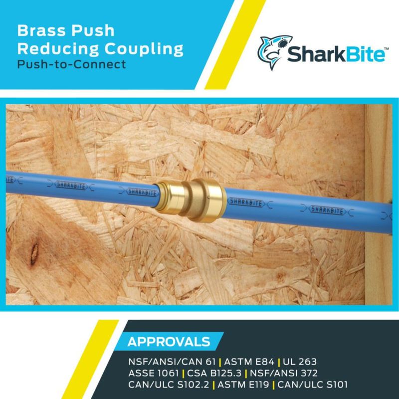 Acoplamiento reductor SharkBite conector a presión de latón de 3/8 x 1/2 pulgadas