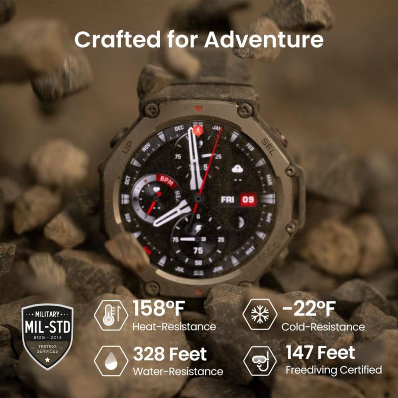 Reloj inteligente Amazfit T-Rex 3 robusto y militar 48 mm GPS negro
