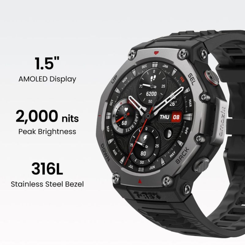 Reloj inteligente Amazfit T-Rex 3 robusto y militar 48 mm GPS negro