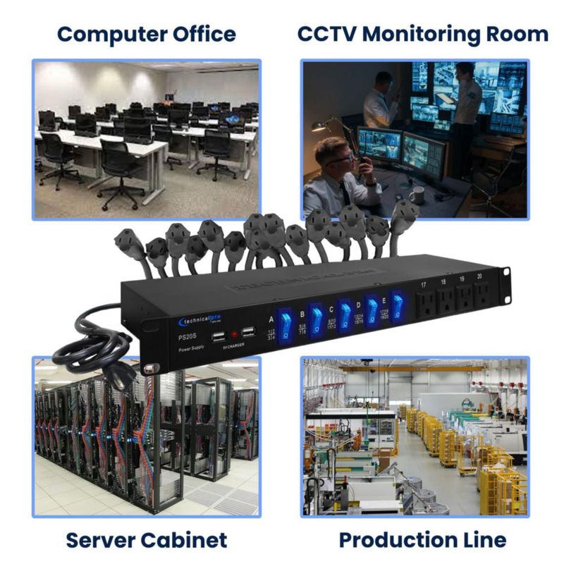 Regleta de alimentación Technical Pro PS20S para rack de 19" con 20 tomas y 120V
