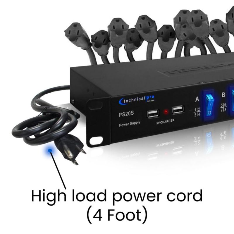 Regleta de alimentación Technical Pro PS20S para rack de 19" con 20 tomas y 120V