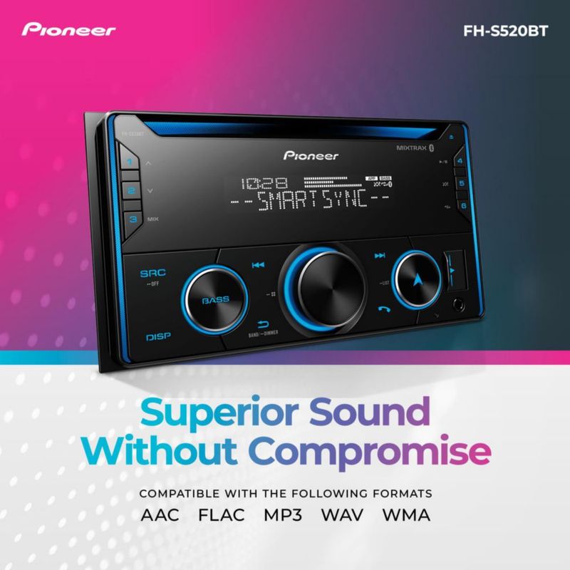 Receptor estéreo para coche Pioneer FH-S520BT CD Bluetooth Double Din