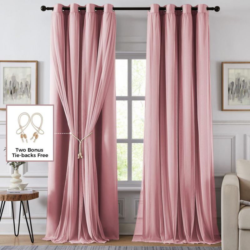 Cortina Swandream 244 cm Rosa Opaca Doble Capa