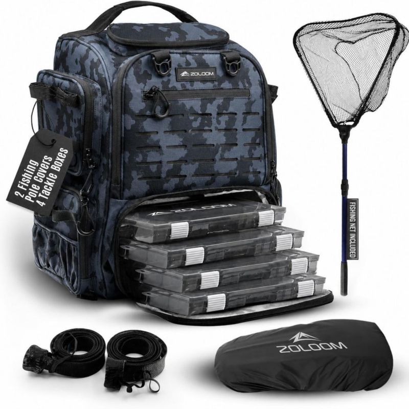 Mochila de Pesca Zaloom 40L Impermeable con Cajas de Aparejo