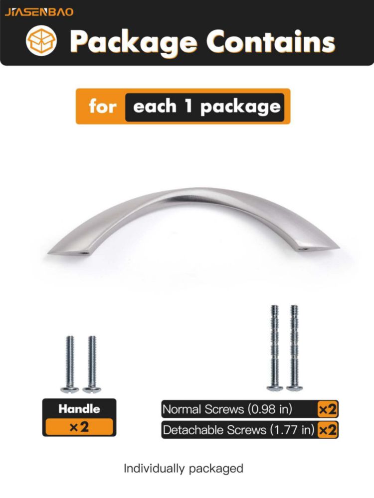 Tiradores de armario JIASENBAO 96 mm Arco Plateado - Pack de 10