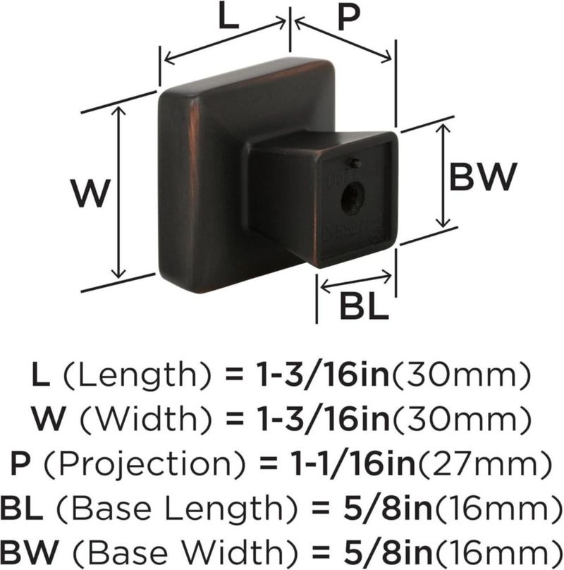 Pomo cuadrado de bronce cepillado al aceite de 3 cm – Amerock