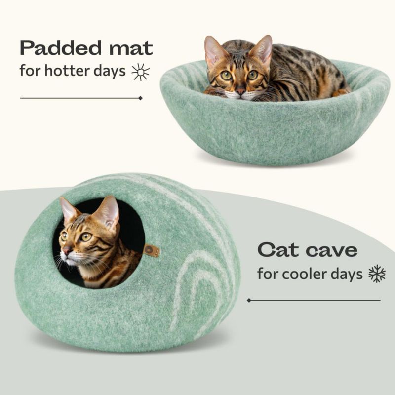 Cueva para Gato MEOWFIA Grande Color Pistacho de Lana Merina