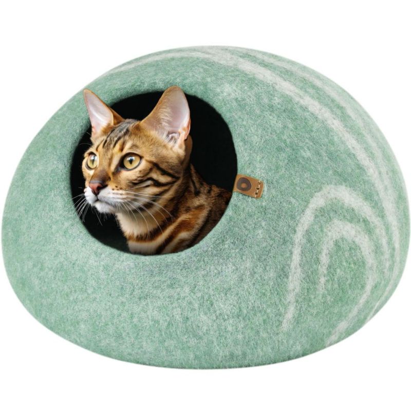 Cueva para Gato MEOWFIA Grande Color Pistacho de Lana Merina
