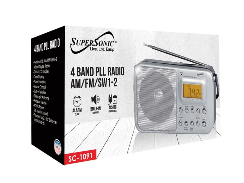 Radio portátil Supersonic SC-1091 de 4 bandas AM/FM/SW