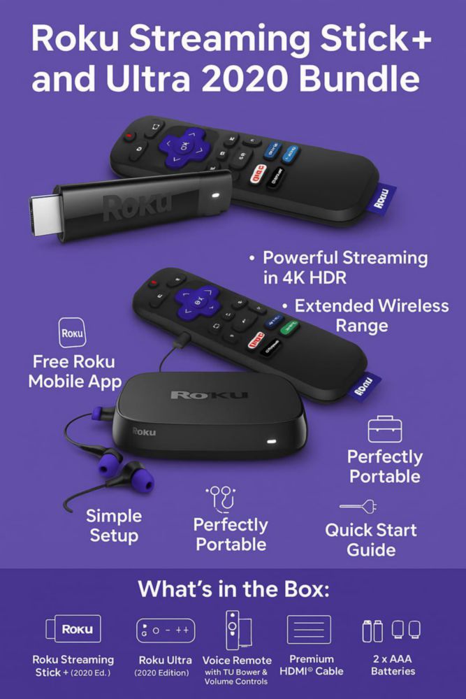 Paquete Roku Streaming Stick+ y Ultra 4K HDR Dolby Vision