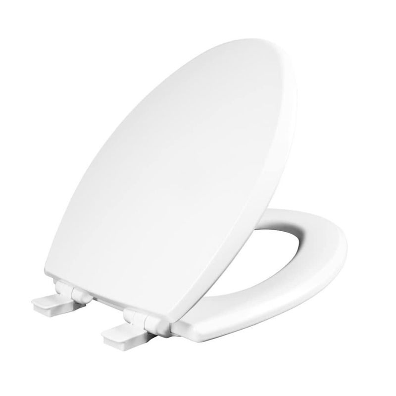 Asiento de inodoro Bemis alargado de madera esmaltada color blanco acabado brillante