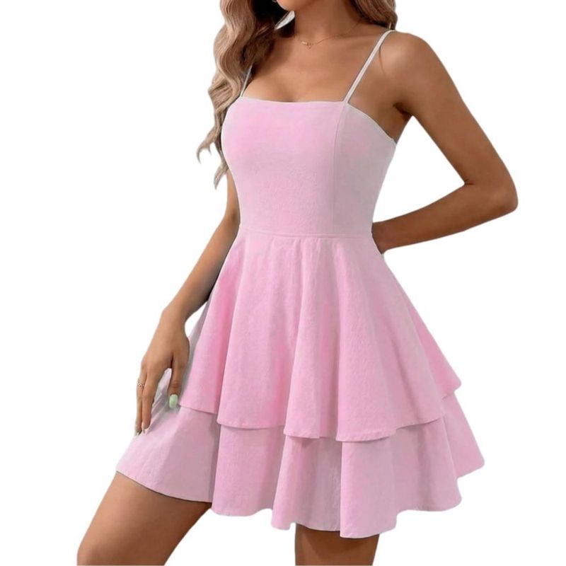 Vestido BNGD Mini Rosa con Tirantes Finos y Lazo (Talla S)