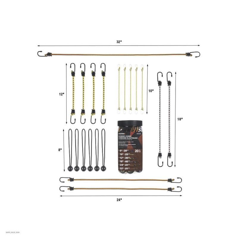 Bungee Cords Keeper paquete de 20 unidades colores surtidos 15 a 81 cm
