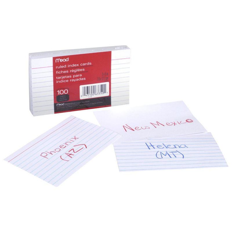 Tarjetas de índice Mead 100 unidades rayadas 76 x 127 cm color blanco