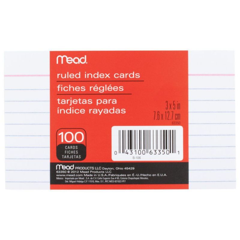 Tarjetas de índice Mead 100 unidades rayadas 76 x 127 cm color blanco