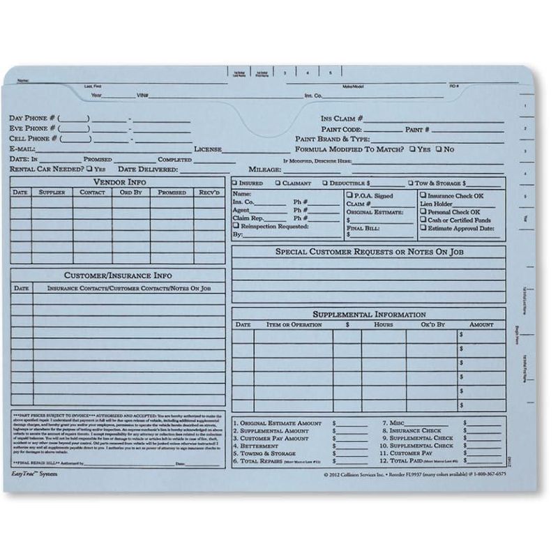 Carpeta de Trabajo AUTO BODY TOOLMART 30 cm Azul Polvo Paquete de 50