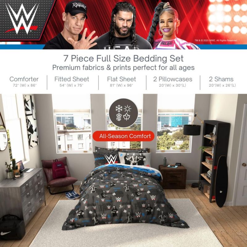Juego de ropa de cama Franco Queen 7 piezas con licencia oficial WWE