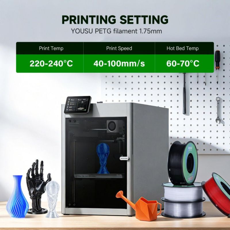 Filamento PETG YOUSU 175 mm 1 kg Negro para Impresora 3D