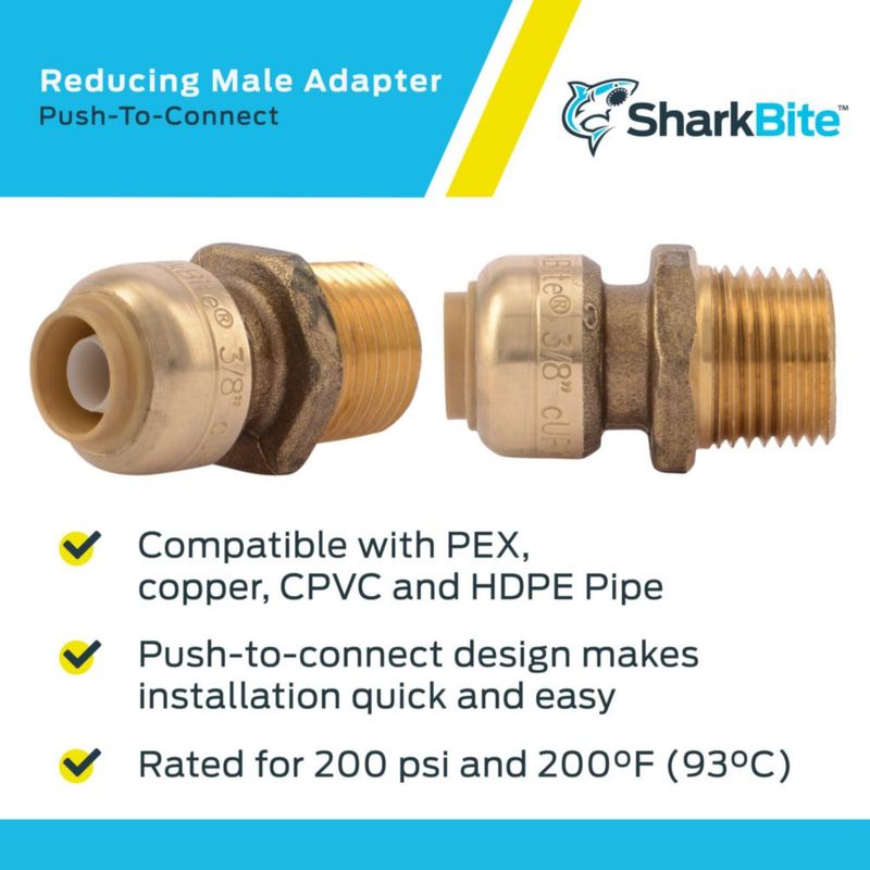 Adaptador reductor de latón SharkBite U118LFA de 3/8 pulgadas x 1/2 pulgadas