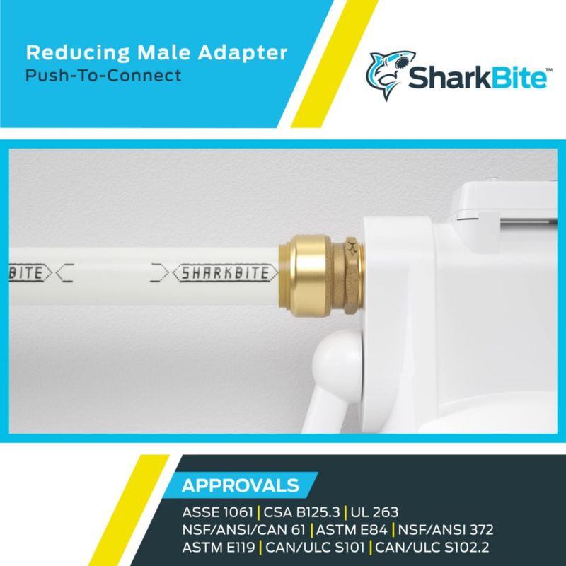 Adaptador reductor de latón SharkBite U118LFA de 3/8 pulgadas x 1/2 pulgadas