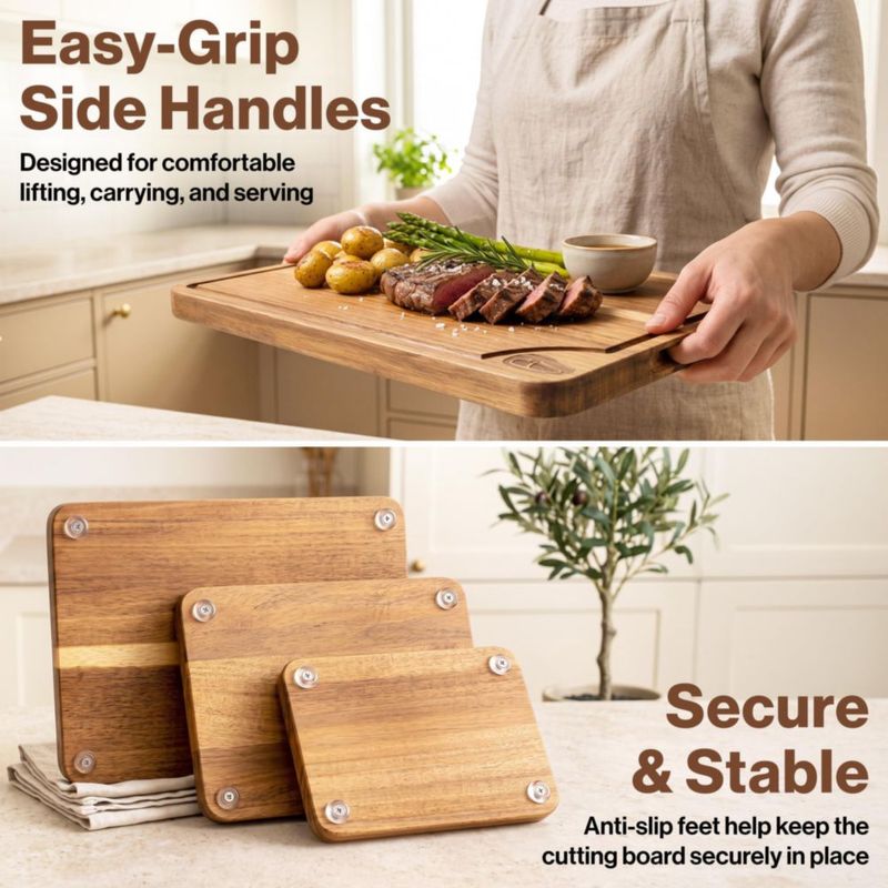 Juego de 3 tablas de cortar EDELHAUS de madera de acacia