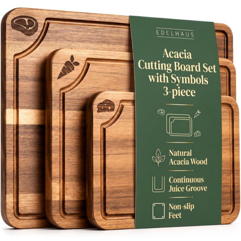 Juego de 3 tablas de cortar EDELHAUS de madera de acacia