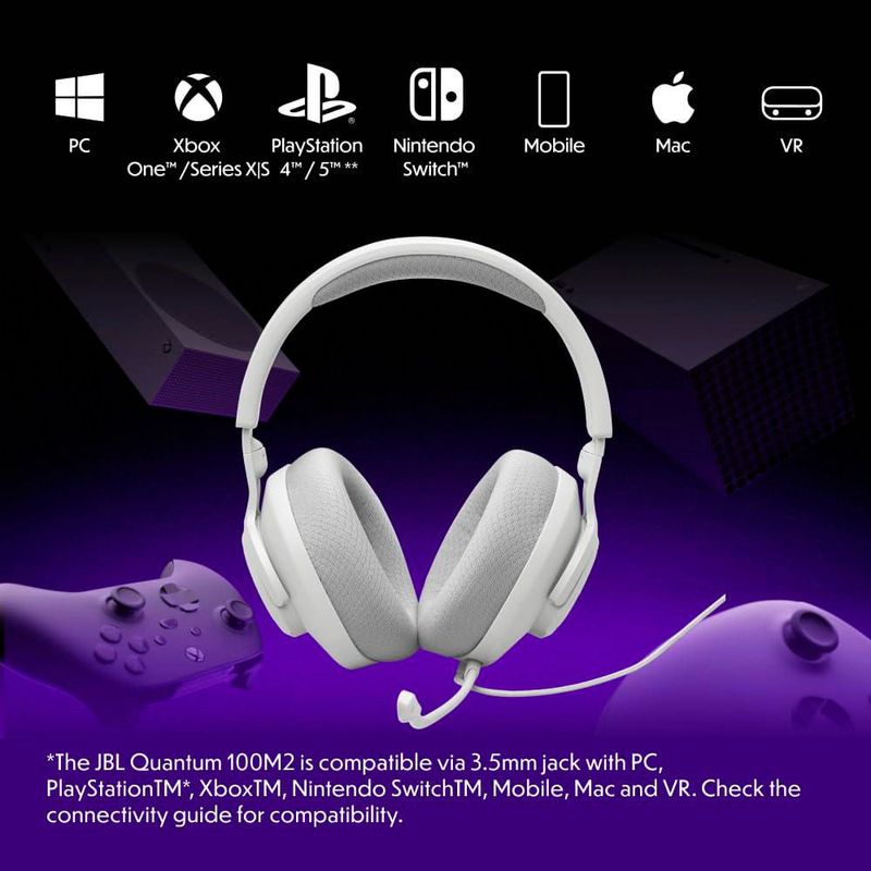 Auriculares JBL Quantum 100M2 con cable para juegos micrófono desmontable color blanco