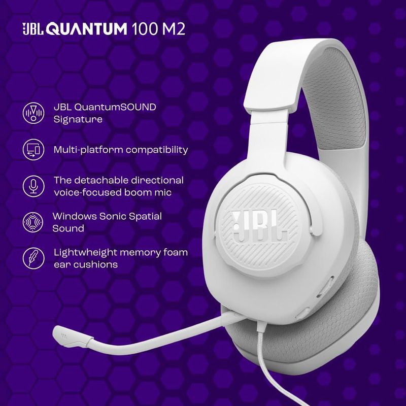 Auriculares JBL Quantum 100M2 con cable para juegos micrófono desmontable color blanco