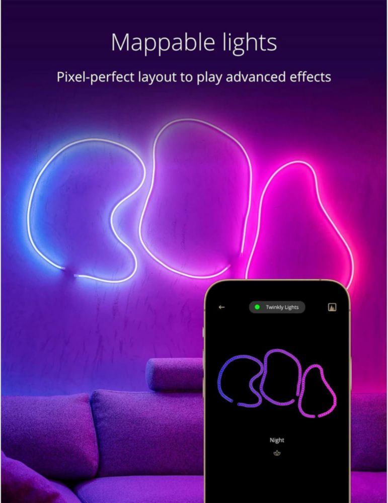 Tubo LED Twinkly Flex de 3 m RGB multicolor con alimentación USB-C