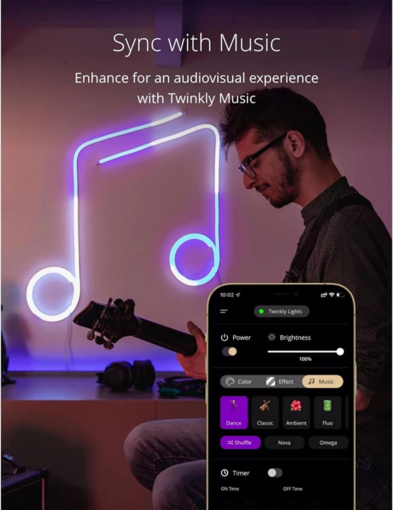 Tubo LED Twinkly Flex de 3 m RGB multicolor con alimentación USB-C