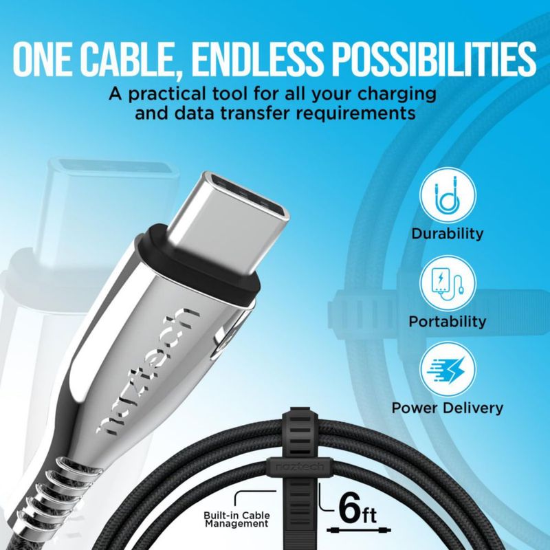 Cable de carga Naztech Titanium USB-C a USB-C de 18 m negro
