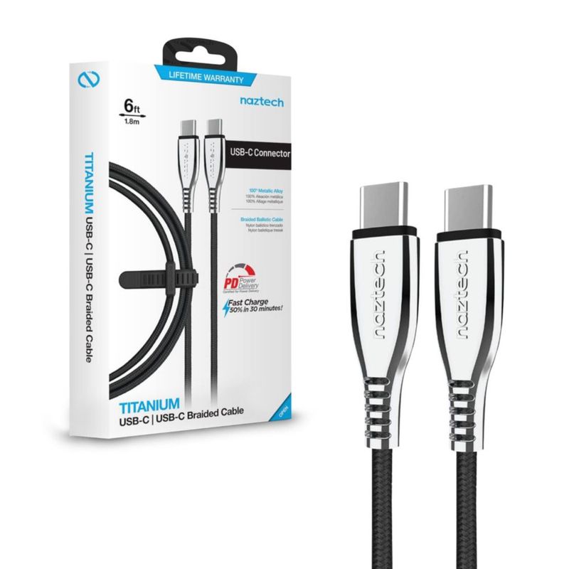 Cable de carga Naztech Titanium USB-C a USB-C de 18 m negro