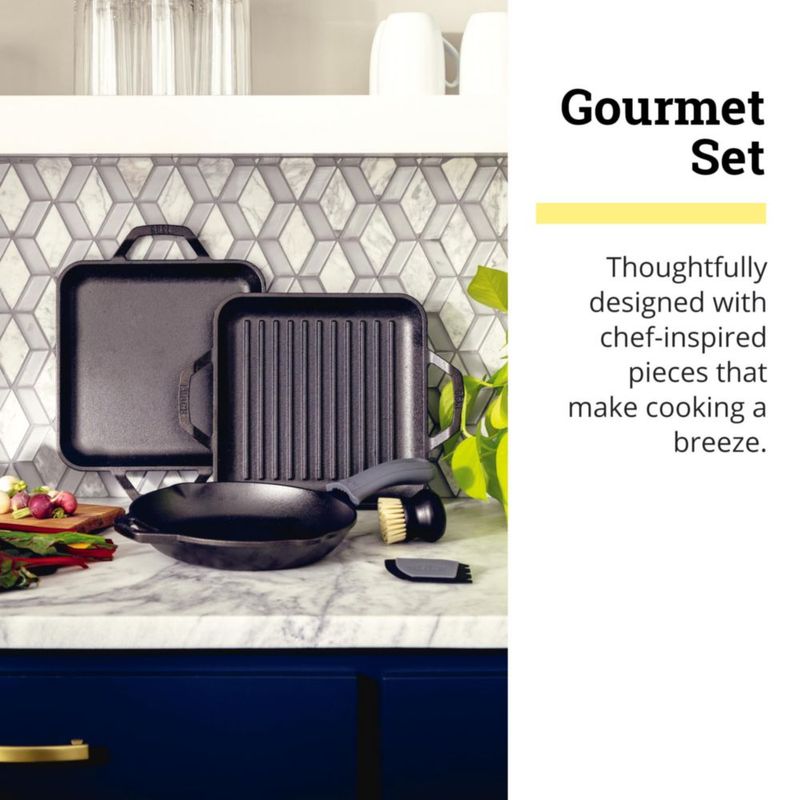 Set de utensilios de cocina Lodge Chef Collection Gourmet con 3 sartenes
