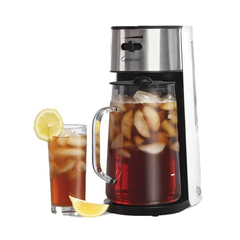 Preparador de té helado Capresso de acero inoxidable con jarra de vidrio de 25 L