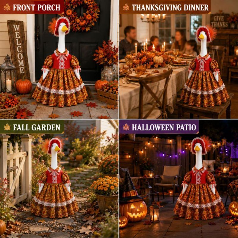 Figurita Pextian 58 cm Ganso – Atuendo de Otoño con Hoja de Arce
