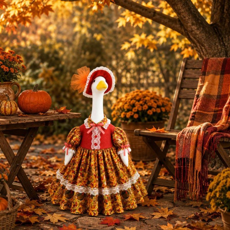 Figurita Pextian 58 cm Ganso – Atuendo de Otoño con Hoja de Arce