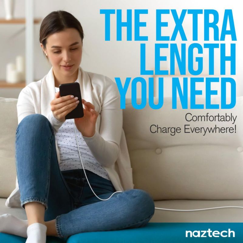 Cable cargador Naztech Lightning de 12 pies USB-C a MFi para iPhone blanco