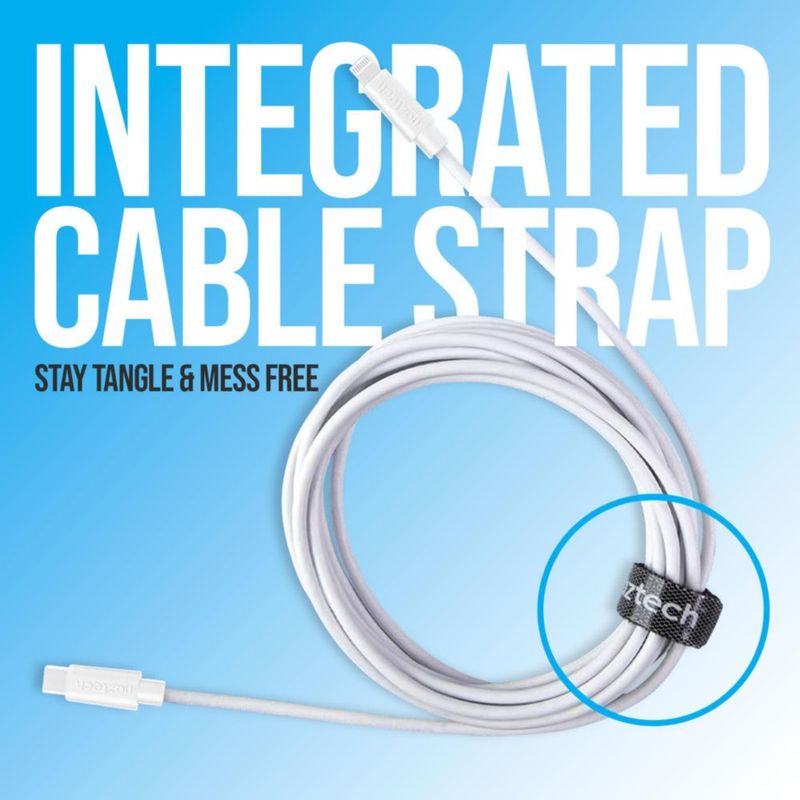 Cable cargador Naztech Lightning de 12 pies USB-C a MFi para iPhone blanco
