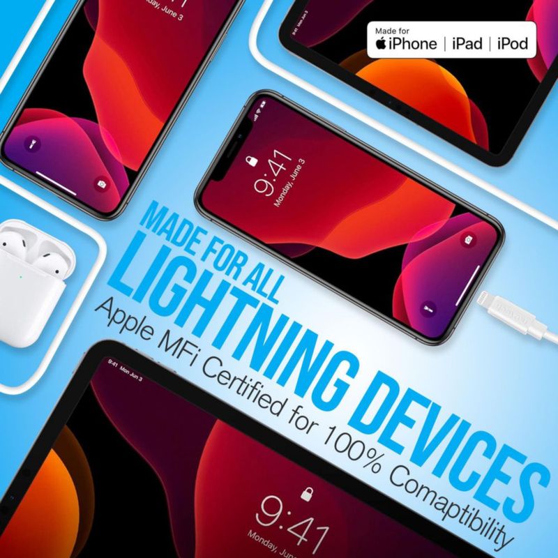Cable cargador Naztech Lightning de 12 pies USB-C a MFi para iPhone blanco