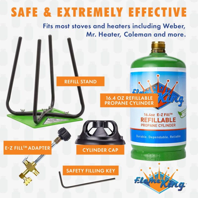 Kit recargable de tanque cilíndrico de propano Flame King de 1 libra CGA600