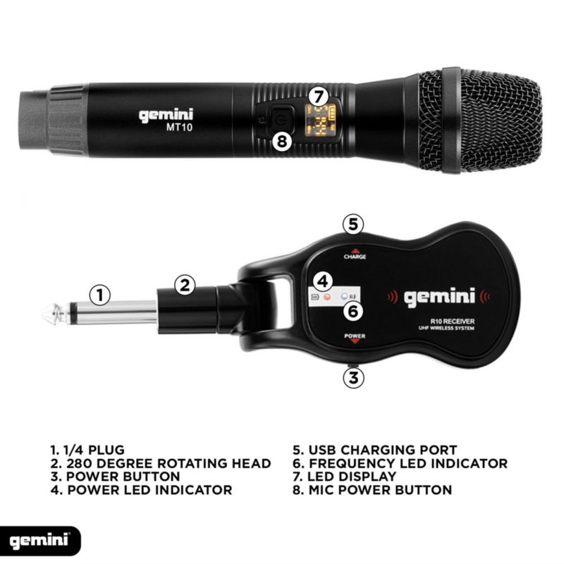 Sistema de micrófono inalámbrico Gemini GMU-M100 UHF recargable