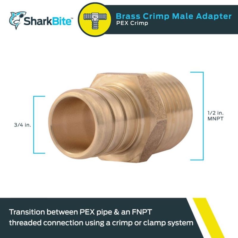 Adaptador macho SharkBite Crimp latón 3/4 x 1/2 pulgadas